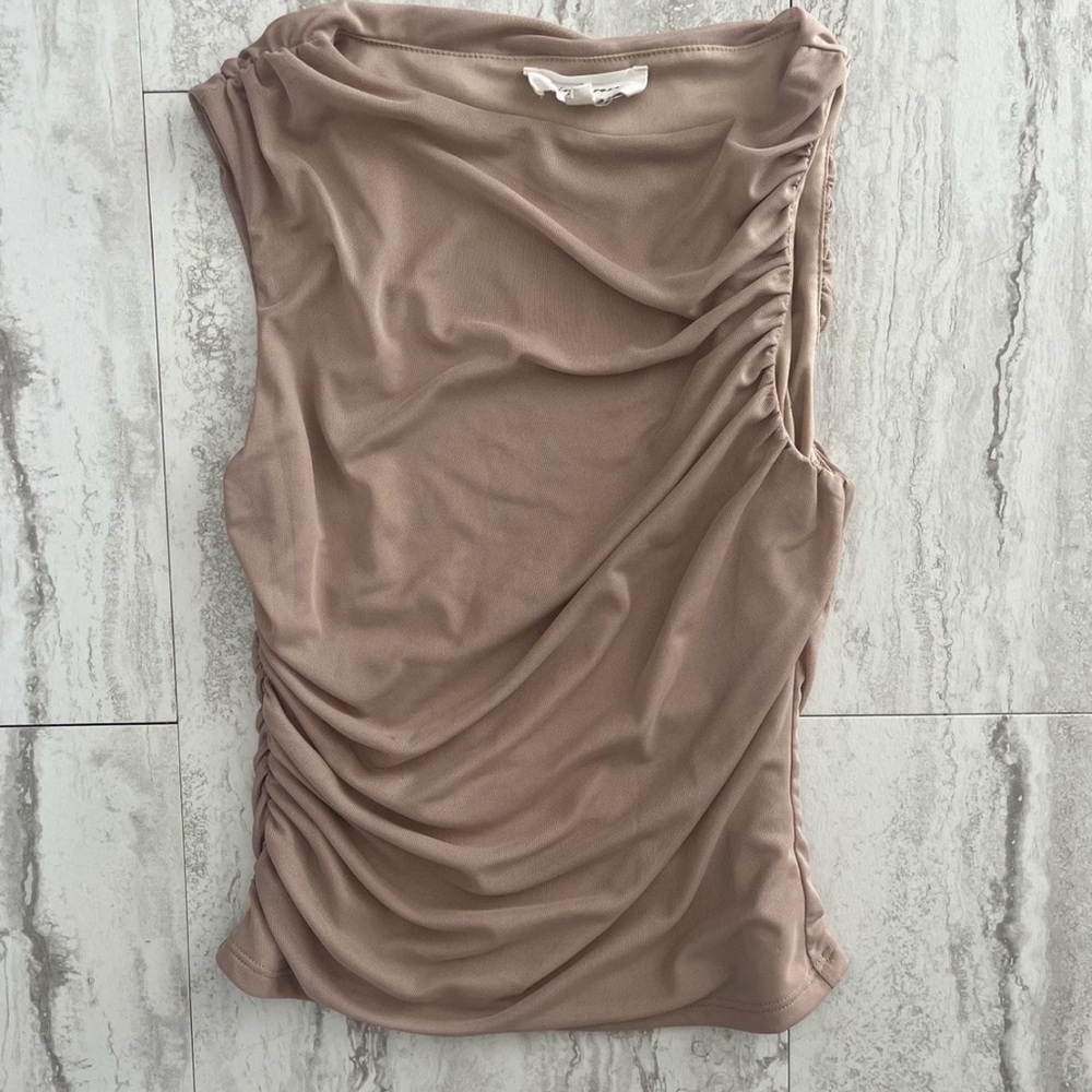 Elegant Ruched Tan Sleeveless Top